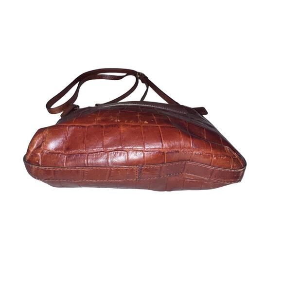 Fossil Croc Embossed Leather Shoulder Bag Cognac Brown - Picture 3 of 6